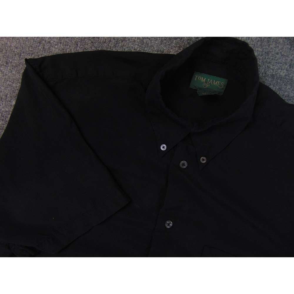 Tom James Shirt Mens Med Black Silk Short Sleeve Camp